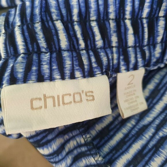 Chico's Ankle Pants Blue White Elastic Waist 2 - Picture 6 of 7